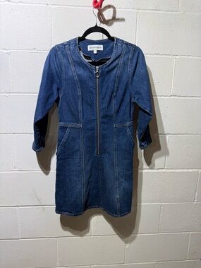 Denim Forum Dark Blue Front-Zip Denim Shift Dress